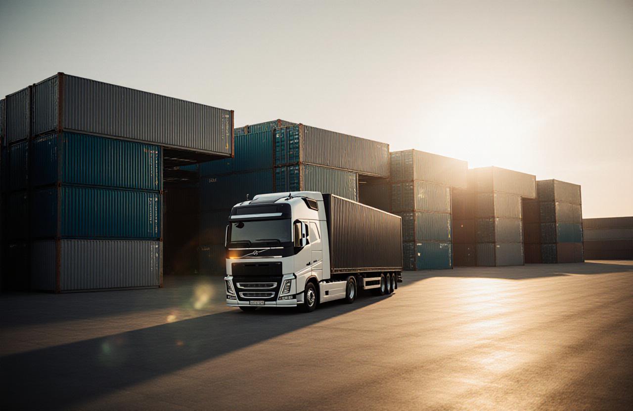 Modern logistics hub with organized freight containers